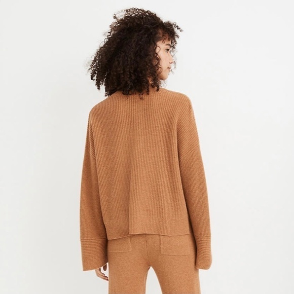NEW Madewell (Re)sourced Cashmere Ribbed Henley Sweater Honey Chestnut Large - Picture 2 of 16